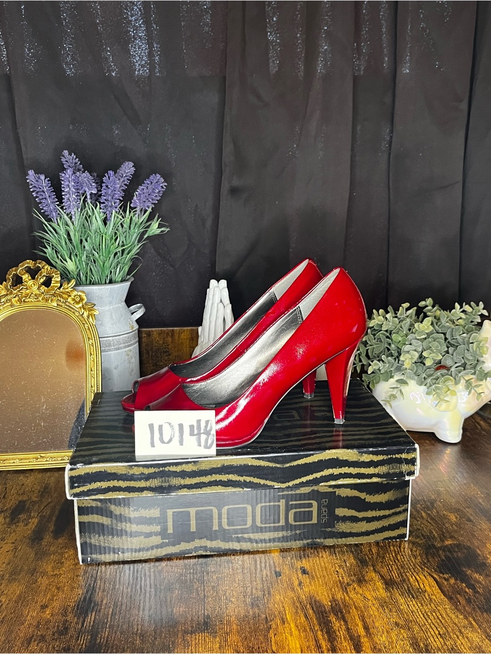 Moda Spana Candie Red Patent Peep Toe Pumps Size 7.5